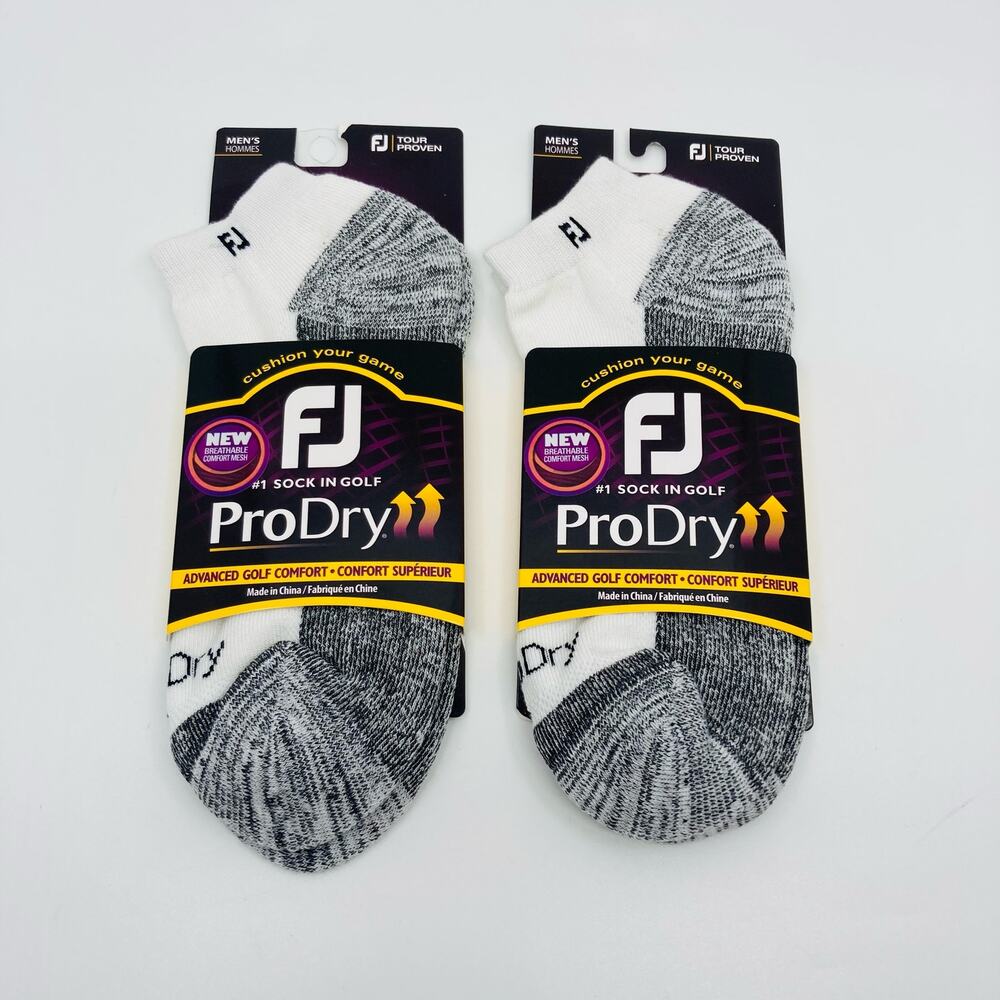 FootJoy ProDry Socks Mens Size 7-12 White Gray Golf Lot of 2 New